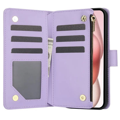 For iPhone 15 Plus Case Rhombus Zipper Leather Phone Cover with Shoulder Strap