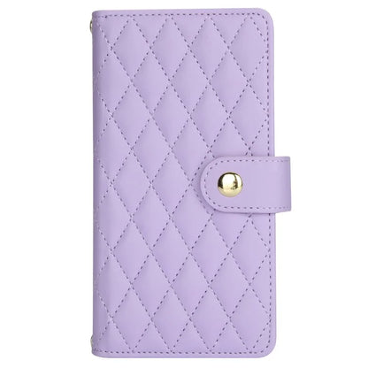 For iPhone 15 Plus Case Rhombus Zipper Leather Phone Cover with Shoulder Strap