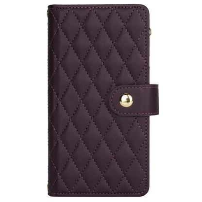 For iPhone 15 Plus Case Rhombus Zipper Leather Phone Cover with Shoulder Strap