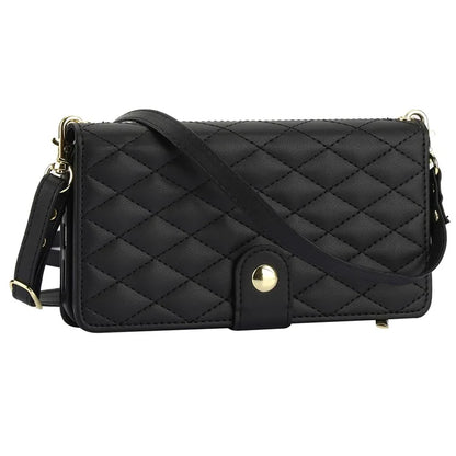 For iPhone 15 Zipper Wallet Case Rhombus Leather Phone Cover with Shoulder Strap
