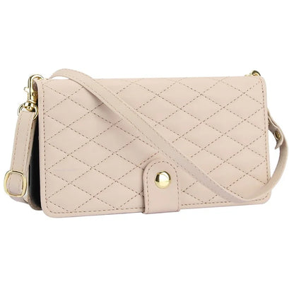 For iPhone 15 Zipper Wallet Case Rhombus Leather Phone Cover with Shoulder Strap