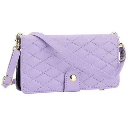 For iPhone 15 Zipper Wallet Case Rhombus Leather Phone Cover with Shoulder Strap