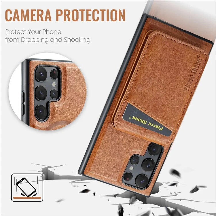 FIERRE SHANN 025 Style For Samsung Galaxy S24 Ultra Case Leather+TPU Card Slots Phone Cover
