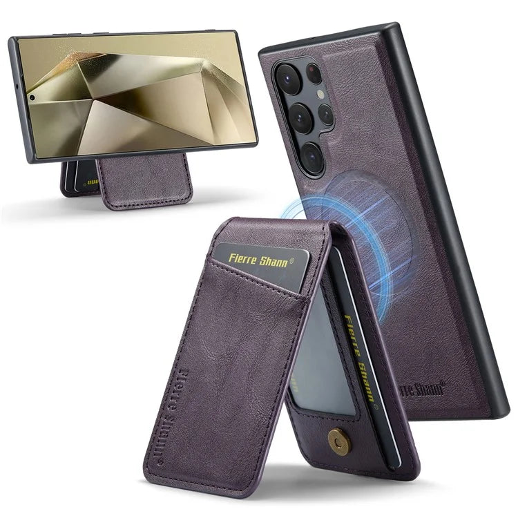 FIERRE SHANN 025 Style For Samsung Galaxy S24 Ultra Case Leather+TPU Card Slots Phone Cover