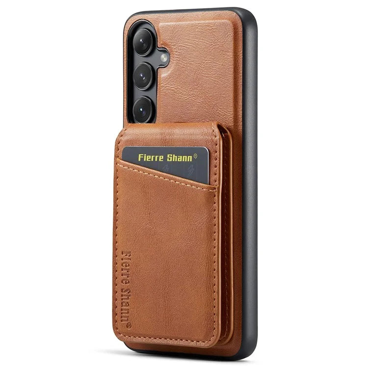 FIERRE SHANN 025 Style For Samsung Galaxy S24+ Kickstand Case Card Holder PU+TPU Phone Cover