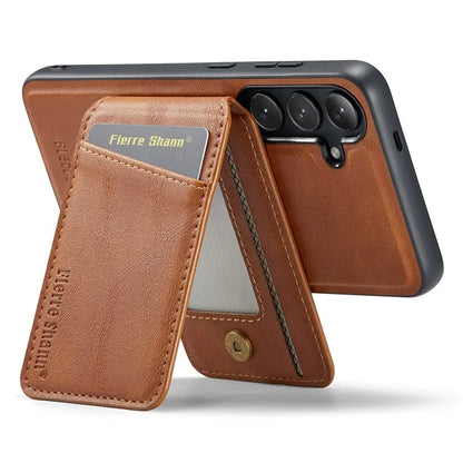 FIERRE SHANN 025 Style For Samsung Galaxy S24+ Kickstand Case Card Holder PU+TPU Phone Cover