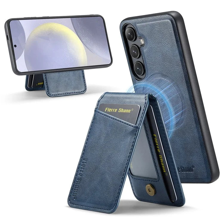 FIERRE SHANN 025 Style For Samsung Galaxy S24+ Kickstand Case Card Holder PU+TPU Phone Cover