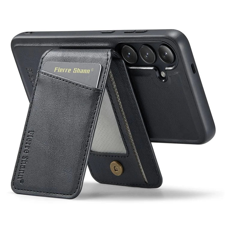 FIERRE SHANN 025 Style For Samsung Galaxy S24+ Kickstand Case Card Holder PU+TPU Phone Cover