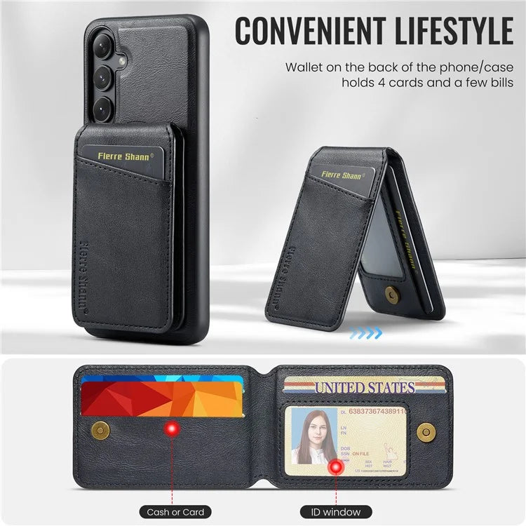FIERRE SHANN 025 Style For Samsung Galaxy S24+ Kickstand Case Card Holder PU+TPU Phone Cover