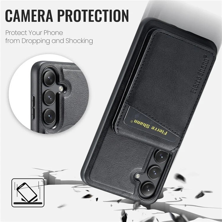 FIERRE SHANN 025 Style For Samsung Galaxy S24+ Kickstand Case Card Holder PU+TPU Phone Cover