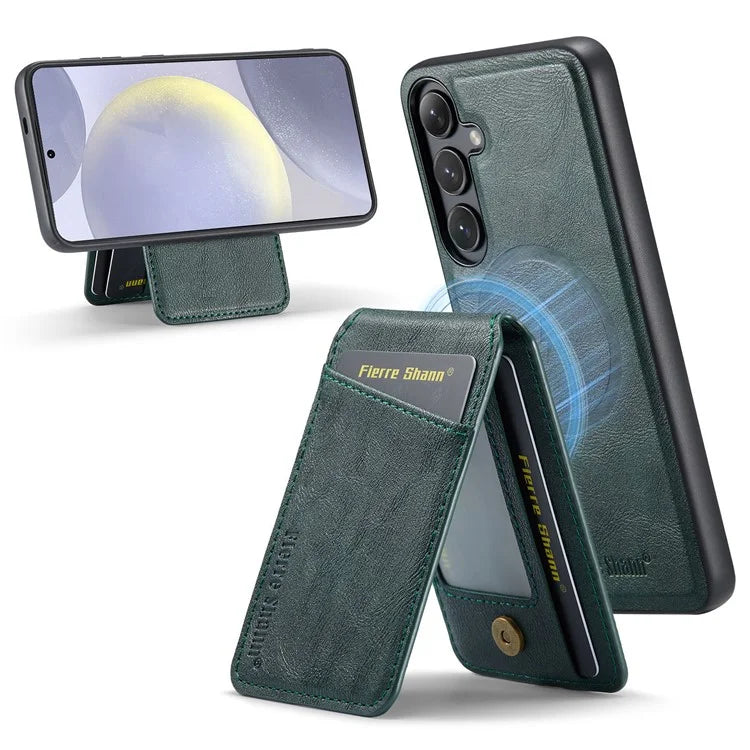 FIERRE SHANN 025 Style For Samsung Galaxy S24+ Kickstand Case Card Holder PU+TPU Phone Cover