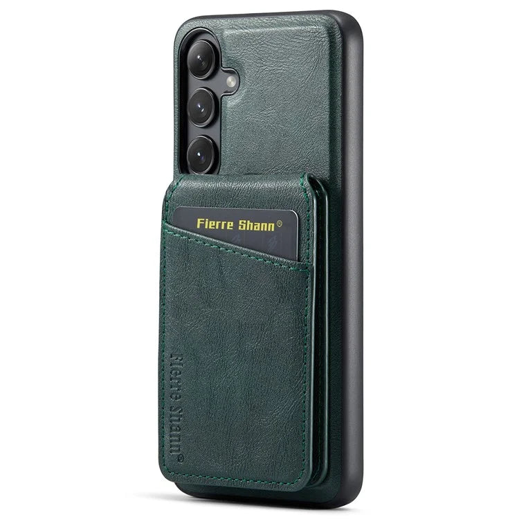 FIERRE SHANN 025 Style For Samsung Galaxy S24+ Kickstand Case Card Holder PU+TPU Phone Cover