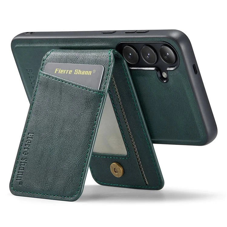 FIERRE SHANN 025 Style For Samsung Galaxy S24+ Kickstand Case Card Holder PU+TPU Phone Cover