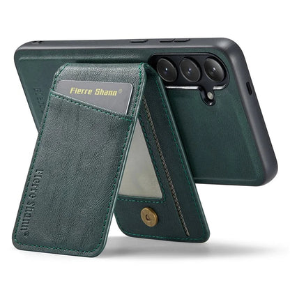 FIERRE SHANN 025 Style For Samsung Galaxy S24+ Kickstand Case Card Holder PU+TPU Phone Cover