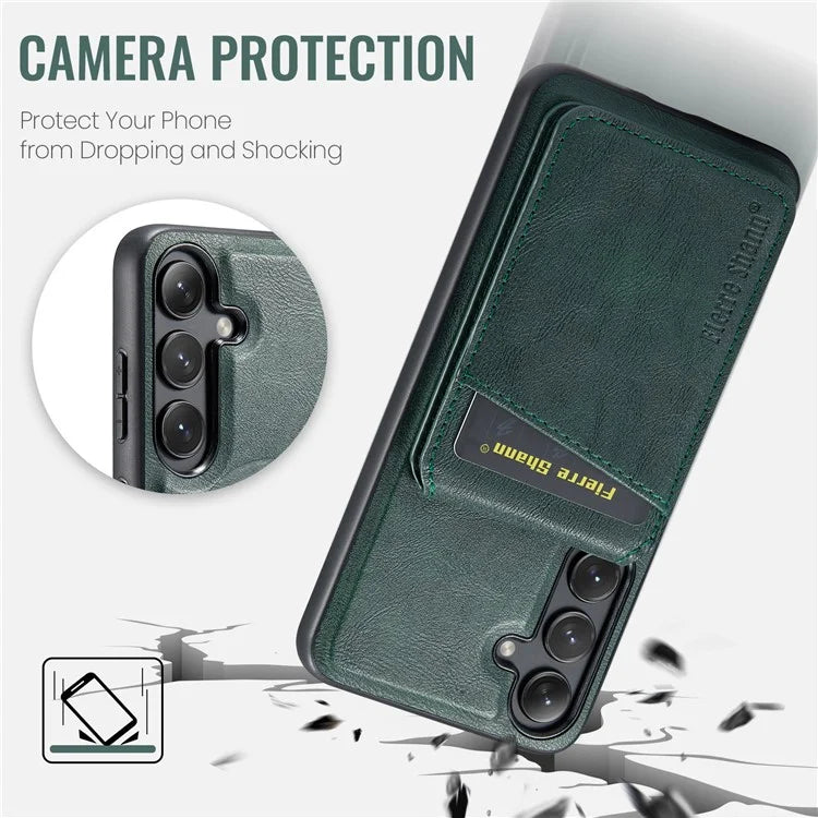 FIERRE SHANN 025 Style For Samsung Galaxy S24+ Kickstand Case Card Holder PU+TPU Phone Cover