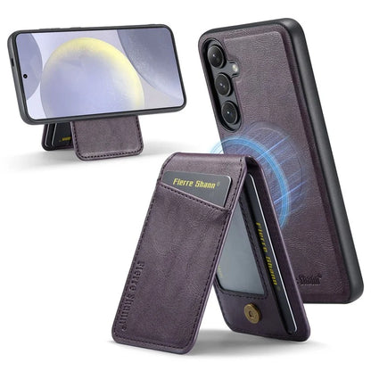 FIERRE SHANN 025 Style For Samsung Galaxy S24+ Kickstand Case Card Holder PU+TPU Phone Cover