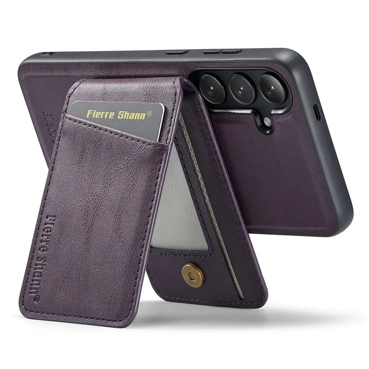 FIERRE SHANN 025 Style For Samsung Galaxy S24+ Kickstand Case Card Holder PU+TPU Phone Cover