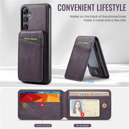 FIERRE SHANN 025 Style For Samsung Galaxy S24+ Kickstand Case Card Holder PU+TPU Phone Cover