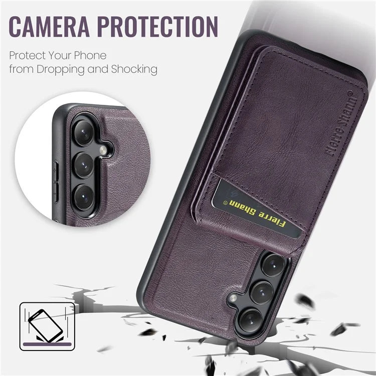 FIERRE SHANN 025 Style For Samsung Galaxy S24+ Kickstand Case Card Holder PU+TPU Phone Cover