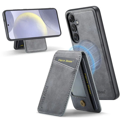 FIERRE SHANN 025 Style For Samsung Galaxy S24+ Kickstand Case Card Holder PU+TPU Phone Cover