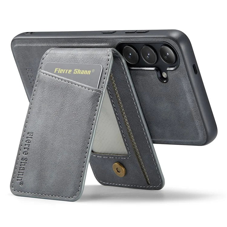 FIERRE SHANN 025 Style For Samsung Galaxy S24+ Kickstand Case Card Holder PU+TPU Phone Cover