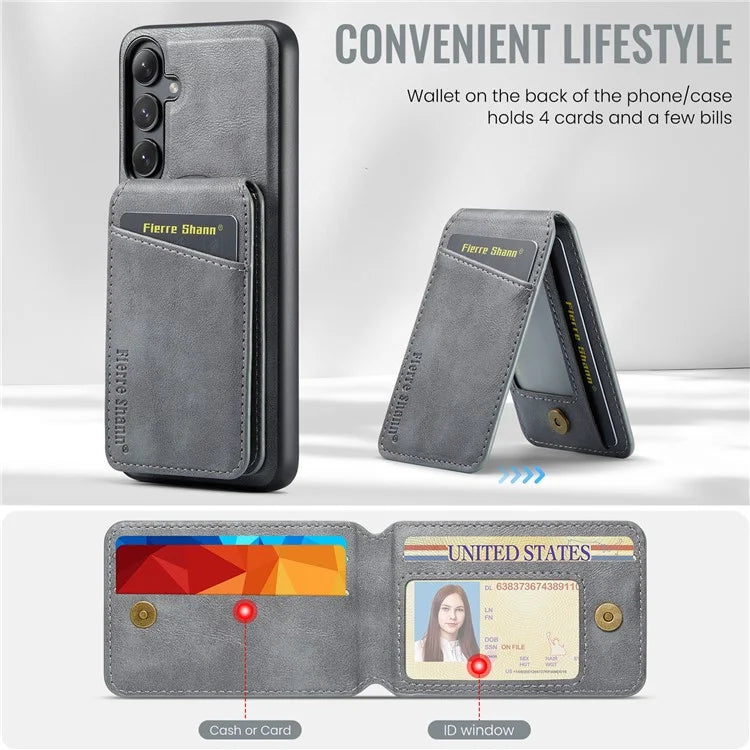 FIERRE SHANN 025 Style For Samsung Galaxy S24+ Kickstand Case Card Holder PU+TPU Phone Cover