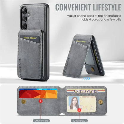 FIERRE SHANN 025 Style For Samsung Galaxy S24+ Kickstand Case Card Holder PU+TPU Phone Cover