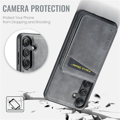 FIERRE SHANN 025 Style For Samsung Galaxy S24+ Kickstand Case Card Holder PU+TPU Phone Cover