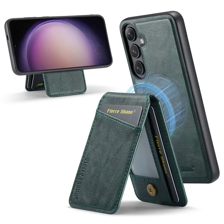 FIERRE SHANN 025 Style For Samsung Galaxy S23 FE Case Card Bag PU+TPU Phone Cover with Kickstand