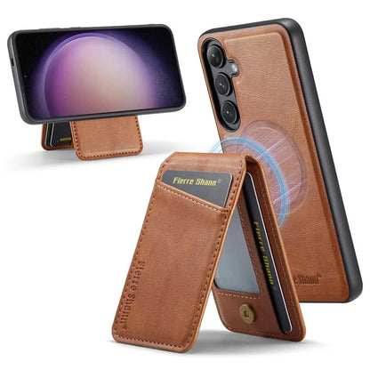 FIERRE SHANN 025 Style For Samsung Galaxy S23 FE Case Card Bag PU+TPU Phone Cover with Kickstand