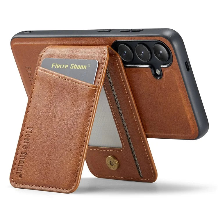 FIERRE SHANN 025 Style For Samsung Galaxy S23 FE Case Card Bag PU+TPU Phone Cover with Kickstand