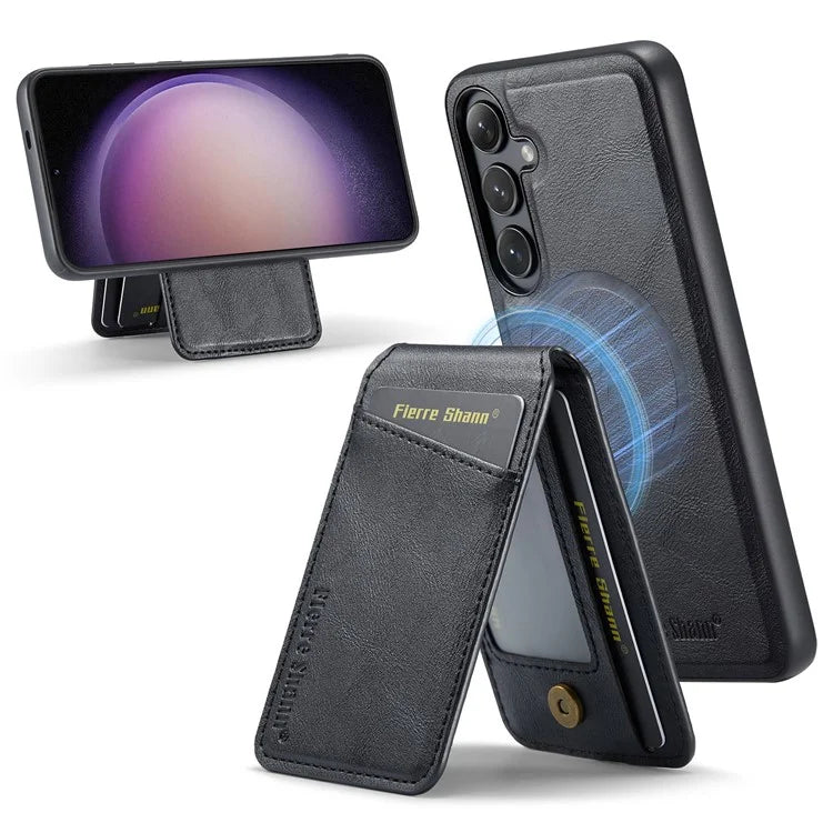FIERRE SHANN 025 Style For Samsung Galaxy S23 FE Case Card Bag PU+TPU Phone Cover with Kickstand
