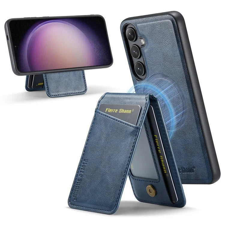 FIERRE SHANN 025 Style For Samsung Galaxy S23 FE Case Card Bag PU+TPU Phone Cover with Kickstand