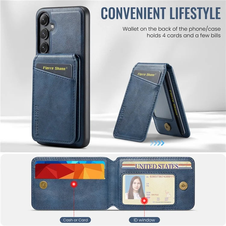 FIERRE SHANN 025 Style For Samsung Galaxy S23 FE Case Card Bag PU+TPU Phone Cover with Kickstand