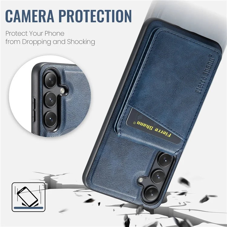 FIERRE SHANN 025 Style For Samsung Galaxy S23 FE Case Card Bag PU+TPU Phone Cover with Kickstand