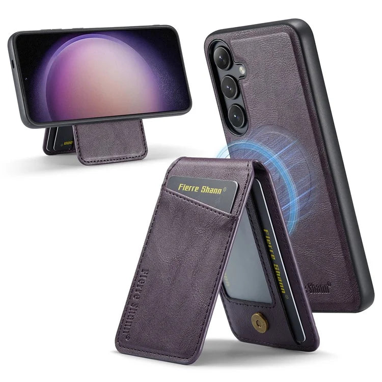 FIERRE SHANN 025 Style For Samsung Galaxy S23 FE Case Card Bag PU+TPU Phone Cover with Kickstand