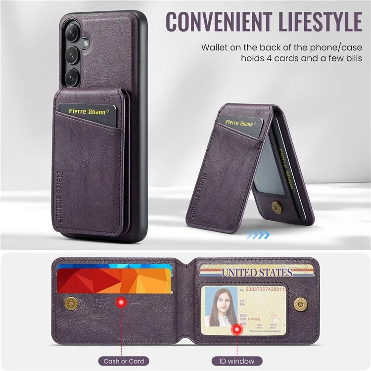 FIERRE SHANN 025 Style For Samsung Galaxy S23 FE Case Card Bag PU+TPU Phone Cover with Kickstand