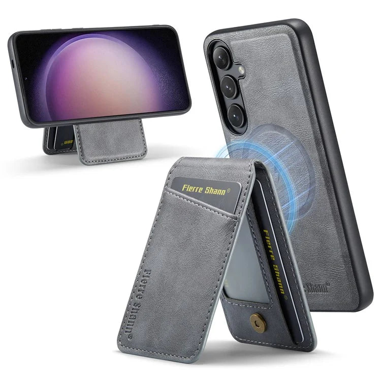 FIERRE SHANN 025 Style For Samsung Galaxy S23 FE Case Card Bag PU+TPU Phone Cover with Kickstand
