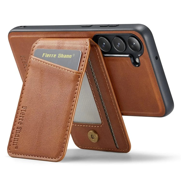 FIERRE SHANN 025 Style For Samsung Galaxy S23+ Case Card Holder Kickstand PU+TPU Phone Shell