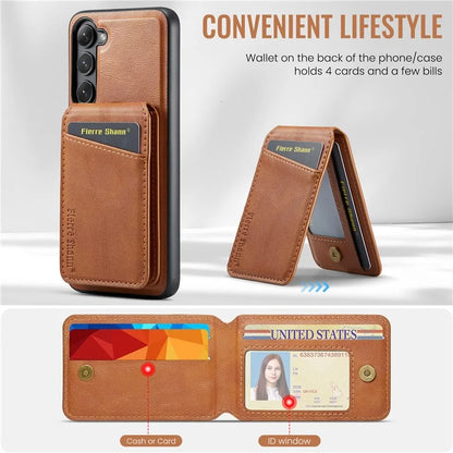 FIERRE SHANN 025 Style For Samsung Galaxy S23+ Case Card Holder Kickstand PU+TPU Phone Shell