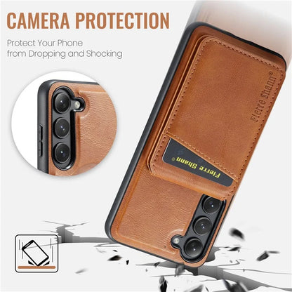 FIERRE SHANN 025 Style For Samsung Galaxy S23+ Case Card Holder Kickstand PU+TPU Phone Shell