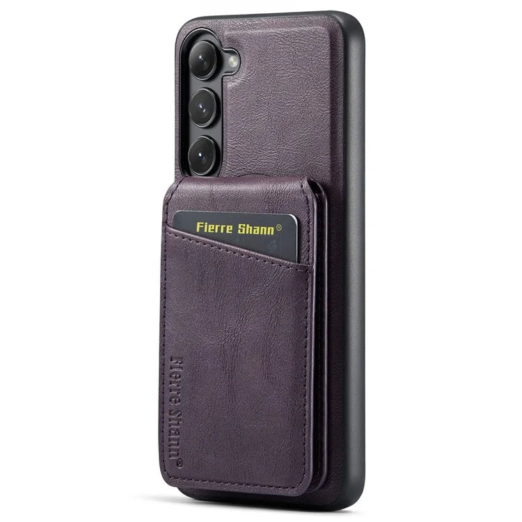 FIERRE SHANN 025 Style For Samsung Galaxy S23+ Case Card Holder Kickstand PU+TPU Phone Shell
