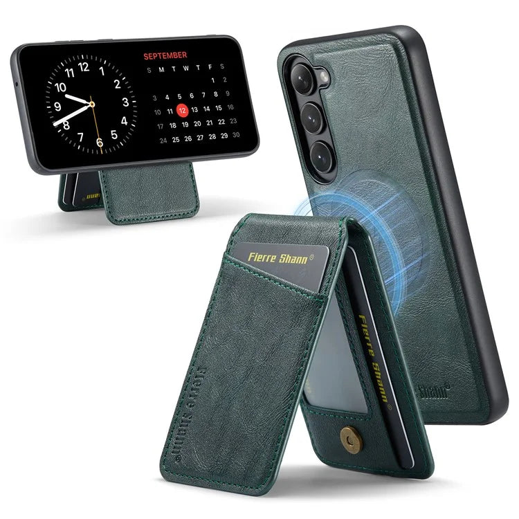 FIERRE SHANN 025 Style For Samsung Galaxy S23+ Case Card Holder Kickstand PU+TPU Phone Shell