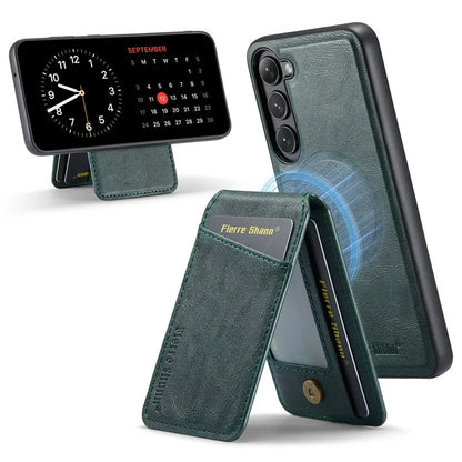 FIERRE SHANN 025 Style For Samsung Galaxy S23+ Case Card Holder Kickstand PU+TPU Phone Shell
