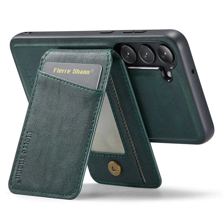 FIERRE SHANN 025 Style For Samsung Galaxy S23+ Case Card Holder Kickstand PU+TPU Phone Shell