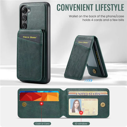 FIERRE SHANN 025 Style For Samsung Galaxy S23+ Case Card Holder Kickstand PU+TPU Phone Shell