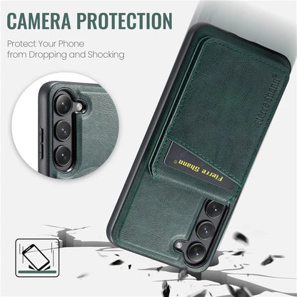 FIERRE SHANN 025 Style For Samsung Galaxy S23+ Case Card Holder Kickstand PU+TPU Phone Shell
