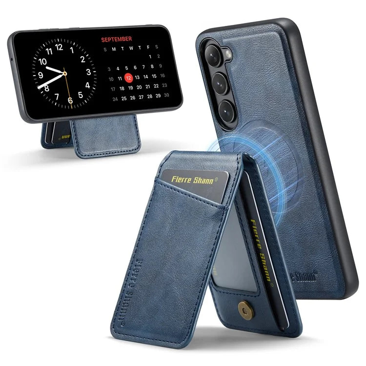 FIERRE SHANN 025 Style For Samsung Galaxy S23+ Case Card Holder Kickstand PU+TPU Phone Shell