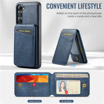 FIERRE SHANN 025 Style For Samsung Galaxy S23+ Case Card Holder Kickstand PU+TPU Phone Shell