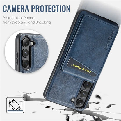 FIERRE SHANN 025 Style For Samsung Galaxy S23+ Case Card Holder Kickstand PU+TPU Phone Shell